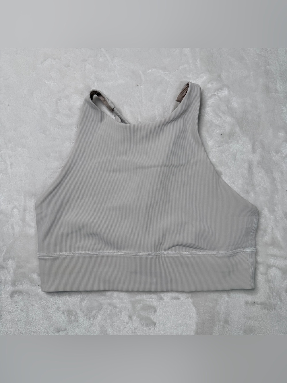 Lululemon Energy High Neck Long Line Ribbed Luxtreme light grey bra size 8